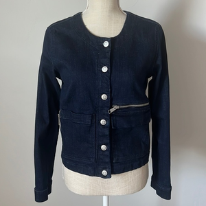 DKNY‎ Women's Collarless Denim Jacket Dark Denim Size XS EUC
